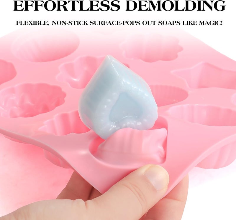 SJ Silicone Soap Molds 2 Packs, Flower Soap Molds for Soap Making,12 Cavities Different Shapes Mold for Craft Soap, Jelly, Chocolate, Candy, Lotion Bar, Bath Bombs & Ice Cube(Purple & Pink) - Image 2